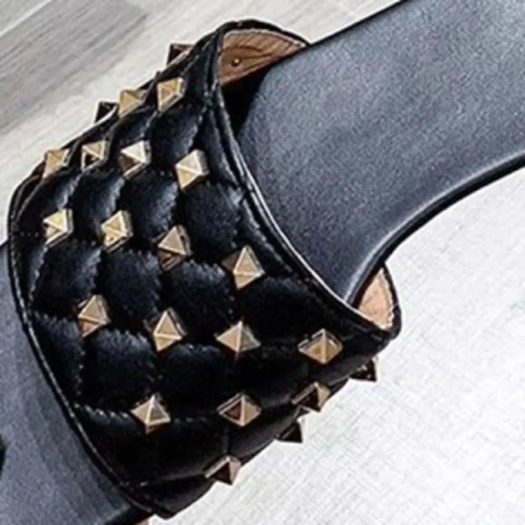 Square Toe Quilted Studded Summer Sandals Size 6 - Picture 3 of 15